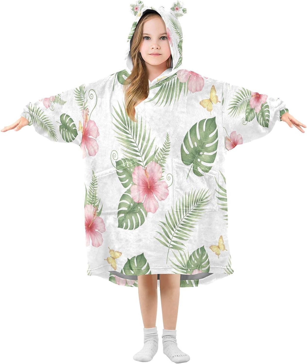 Kigai Palm Leaves Wearable Blanket Hoodie for Kids Oversized Hooded Blanket Warm & Cozy Sweatshirt with Pockets