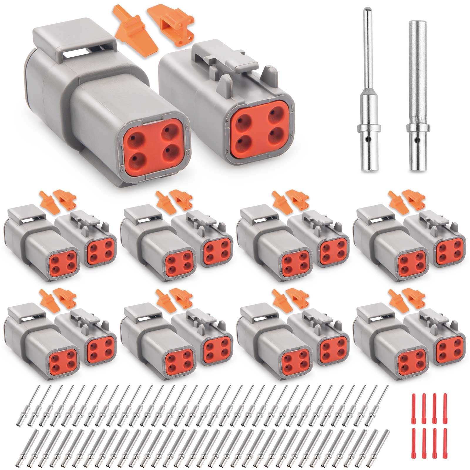 JRready Deutsch DTM Connector 4 Pin 8 Kits, ST6330-401 DTM Connector Kit with Size 20 Solid Contacts 20-22AWG, Waterproof Automotive Electrical Connectors for Cars, Motorcycle, Truck, Marine — image 1