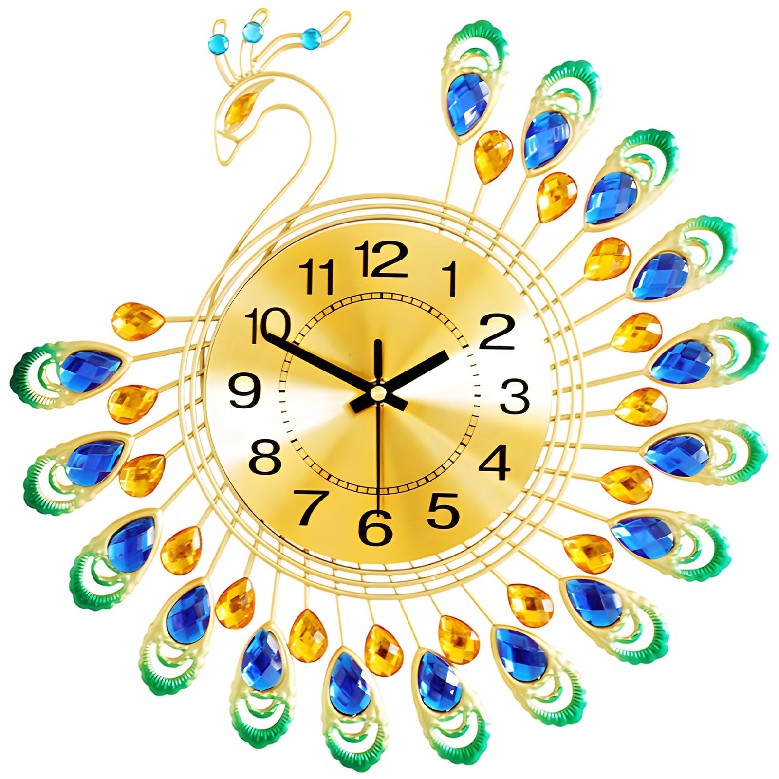Horloge murale paon 38 x 38 cm moderne en métal déco pour chambre