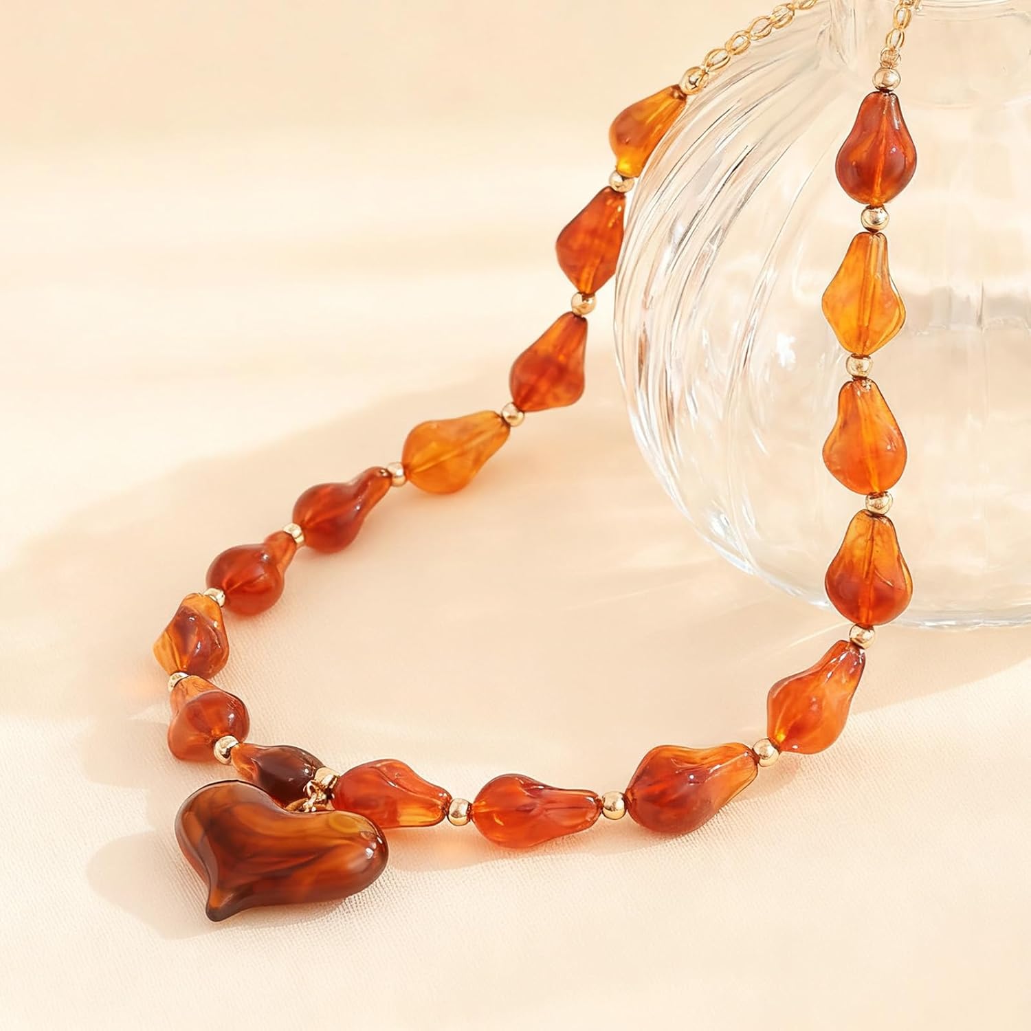 Chunky Heart Penadnt Necklace for Women Statement Boho Puff Heart Necklaces Big Acrylic Beaded Chain Jewelry Gift - Image 6