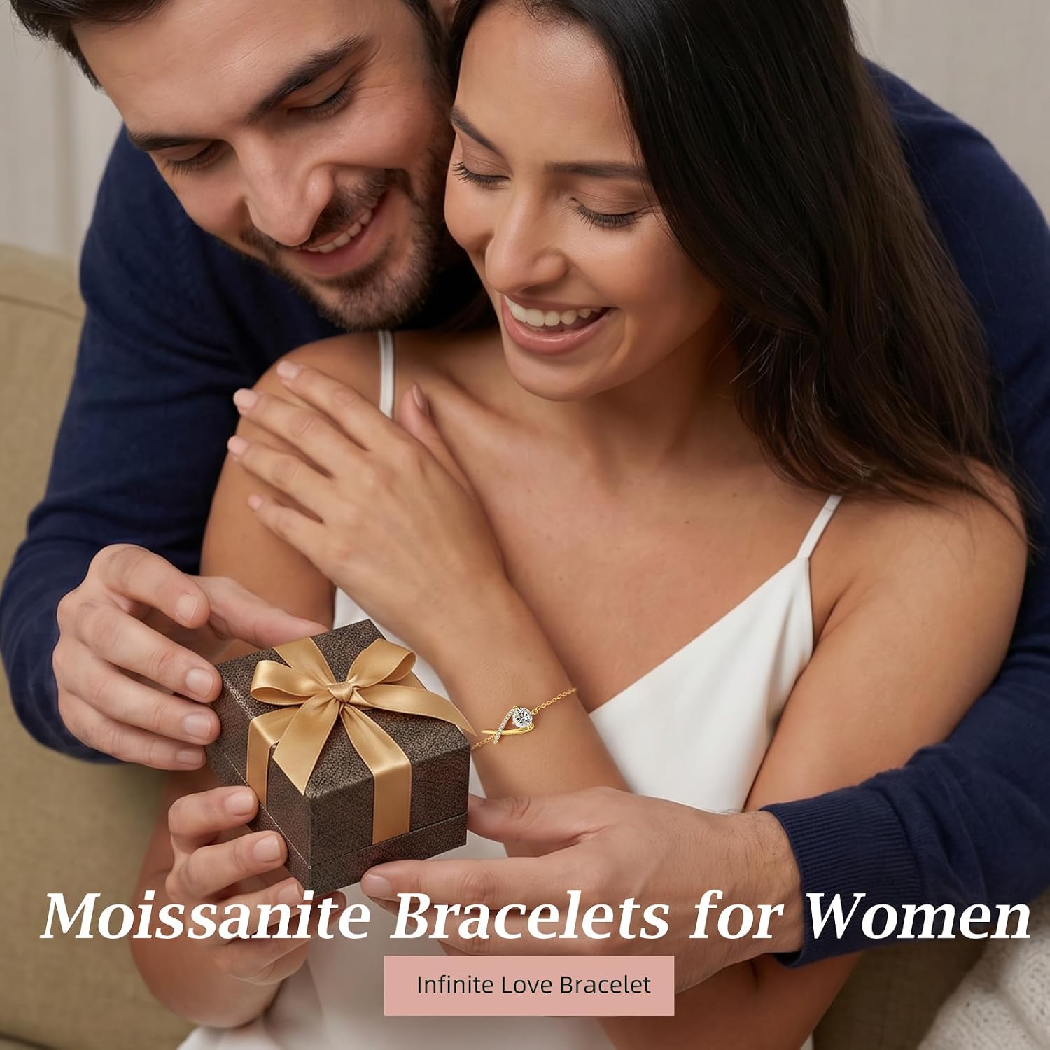 ANDSO 2 Carat Moissanite Infinity Bracelets for women, 14K gold Plated, Engraved I Love Mom, Elegant Jewelry for Woman Wife Mom Her