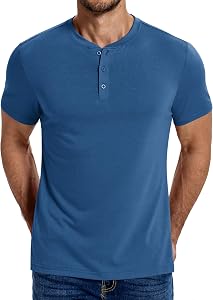 COOFANDY Henley Chemises coton manches courtes T-Shirt casual Bouton Henley Basic T Shirts pour homme