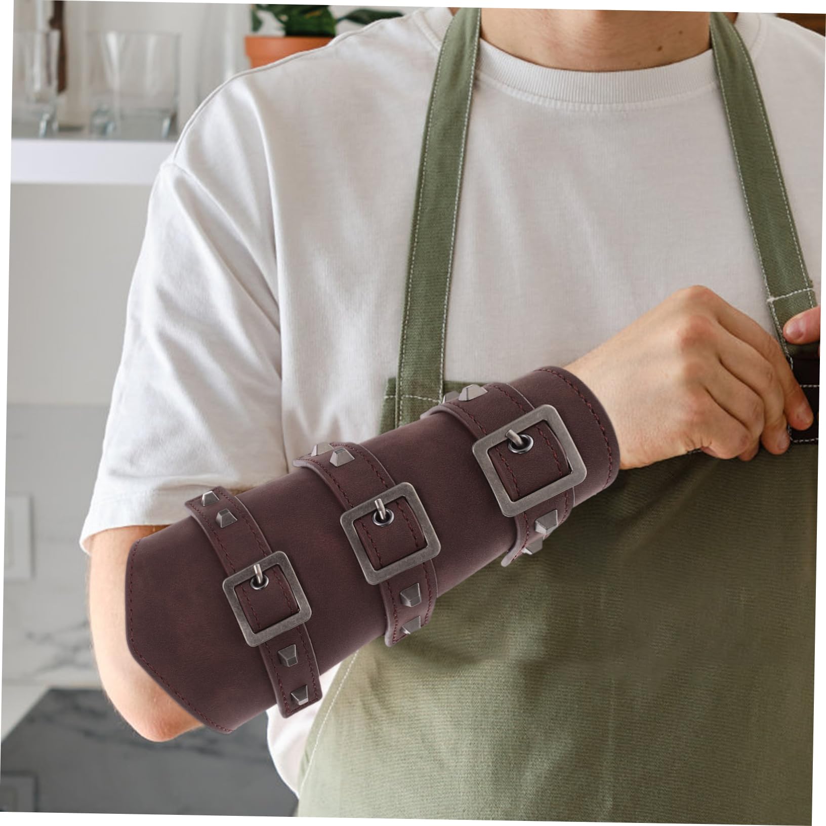 NOLITOY 1 Set Mens Vintage Waist Belt Buckle Bracers Medieval Arm Guards for Adults Brown