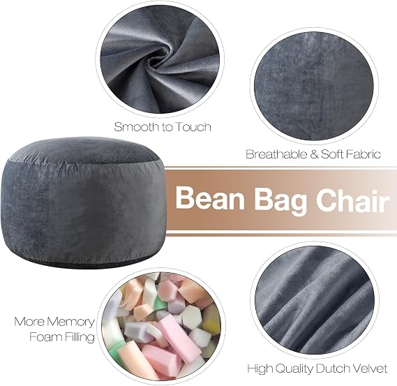 3 Ft Bean Bag Chair,Bean Bag Chairs for Living Room,3 Foot,Dark Grey