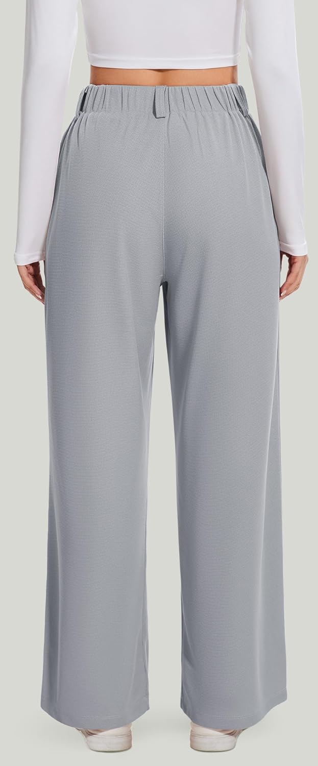 AVAMO Slacks for Women Stretchy Work Pants High Waisted Business Casual Pants with Pockets Elastic Wide Leg Waffle - Image 2