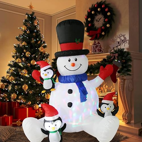 Miniatura 6 de Muñeco de nieve inflable de Navidad de 7.8 pies de altura y pingüinos con luces LED giratorias de colores, patio al aire libre, fiesta de Navidad,
