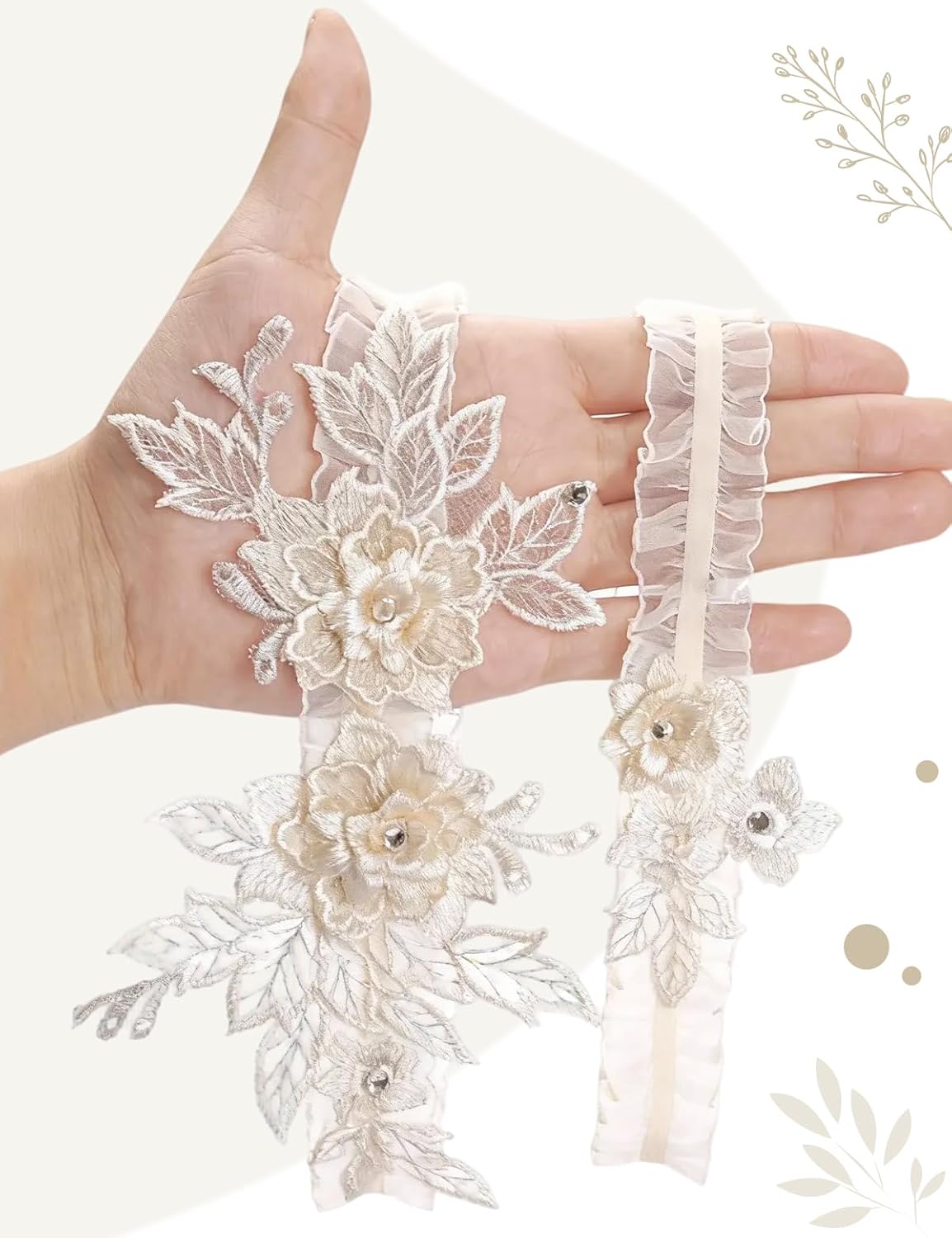 Elegant Ivory Garters for Bride, Wedding Garter Set for Bride with Floral Lace & Rhinestones, Secure Comfort Fit for the Toss Tradition and a Cherished Keepsake, Timeless Bridal Essential