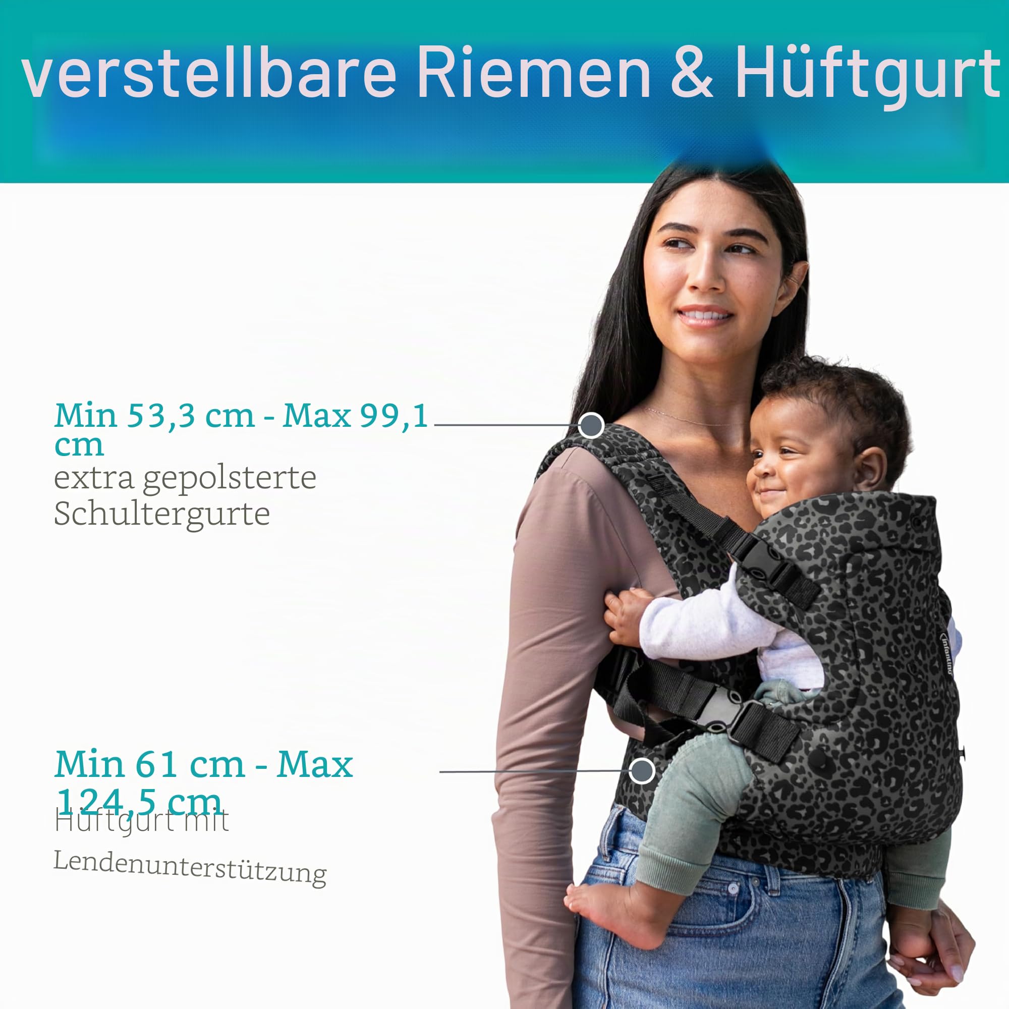 Infantino Flip Advanced 4-in-1 Babytrage, Ergonomisch, Umwandelbar, mit Blickrichtung Nach Innen und Außen, Vorne und Hinten Tragbar für Neugeborene bis Kleinkinder von, Schwarzer & Grauer Leopard