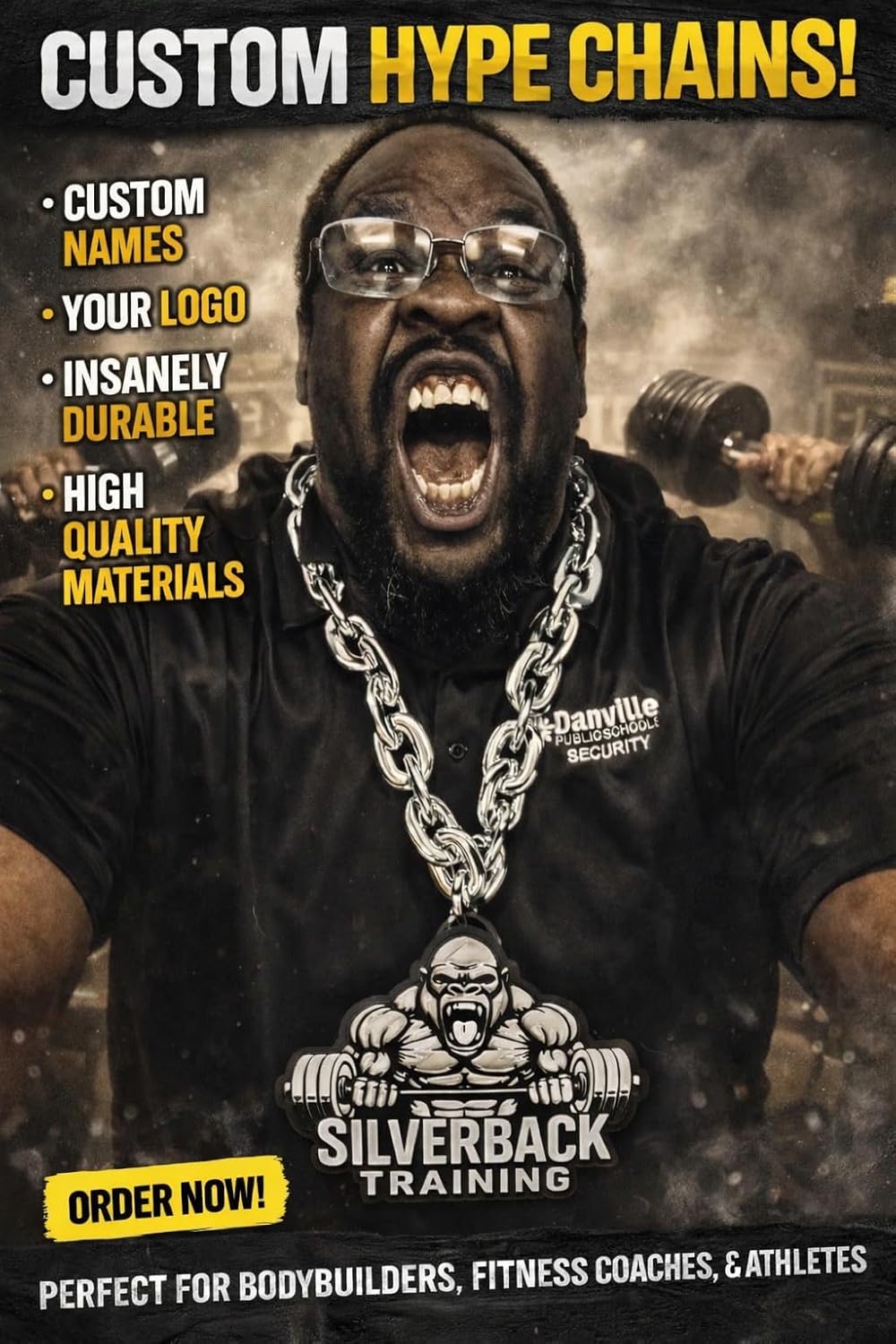 Custom Team Turnover Chain Personalized Championship Hype MVP with Your Logo Football Touchdown, Lacrosse Goal, Baseball Home Run, Player of the Game Award, Sideline Celebration, Business, Bulk Bundle Trophy Necklace