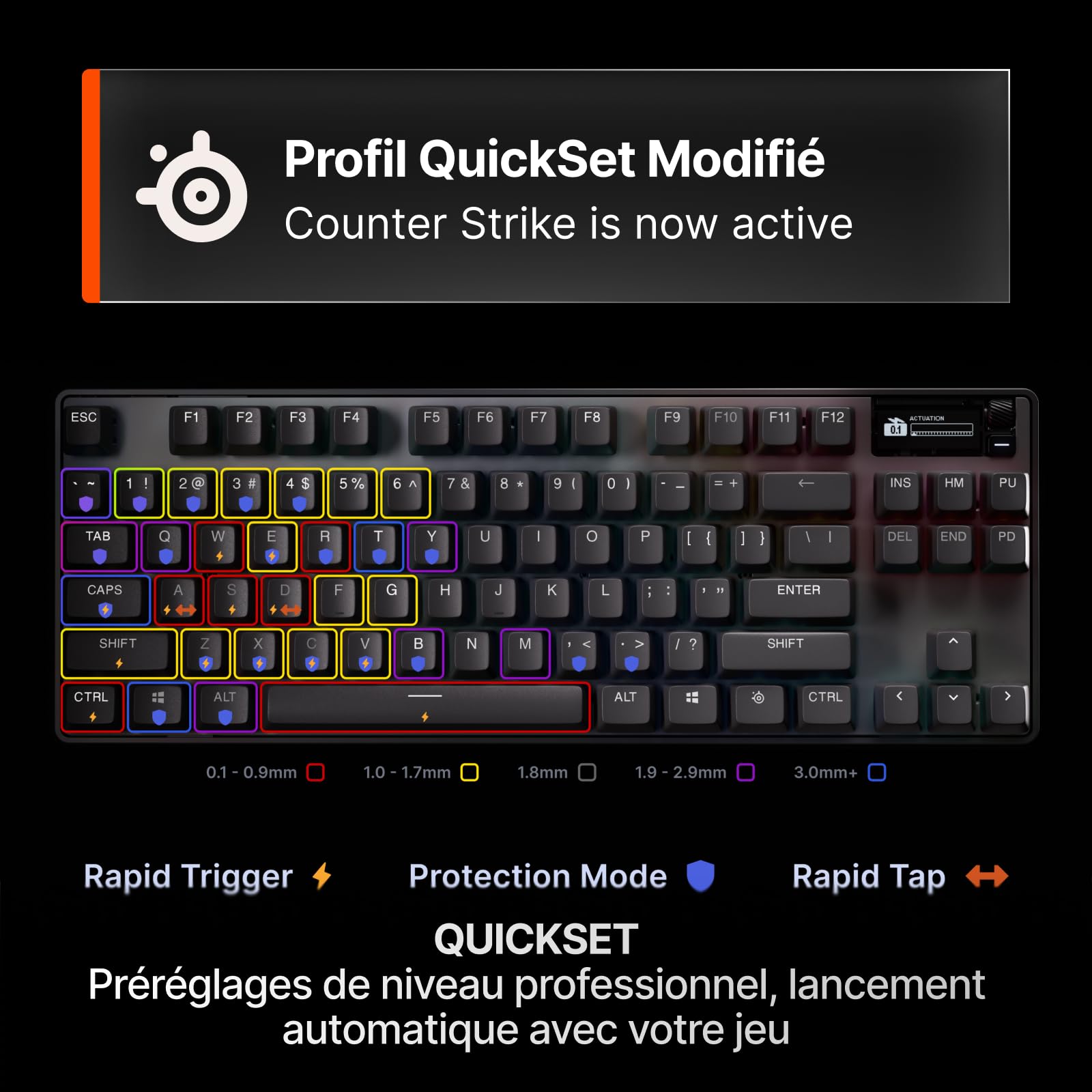 SteelSeries Apex Pro TKL Gen 3 - Clavier Gaming-HyperMagnetic - OmniPoint 3.0 - Actionnement Ajustable - Déclenchement Rapide-Préréglages prêts à Jouer - Toucher Rapide/SOCD - OLED -FR Layout AZERTY