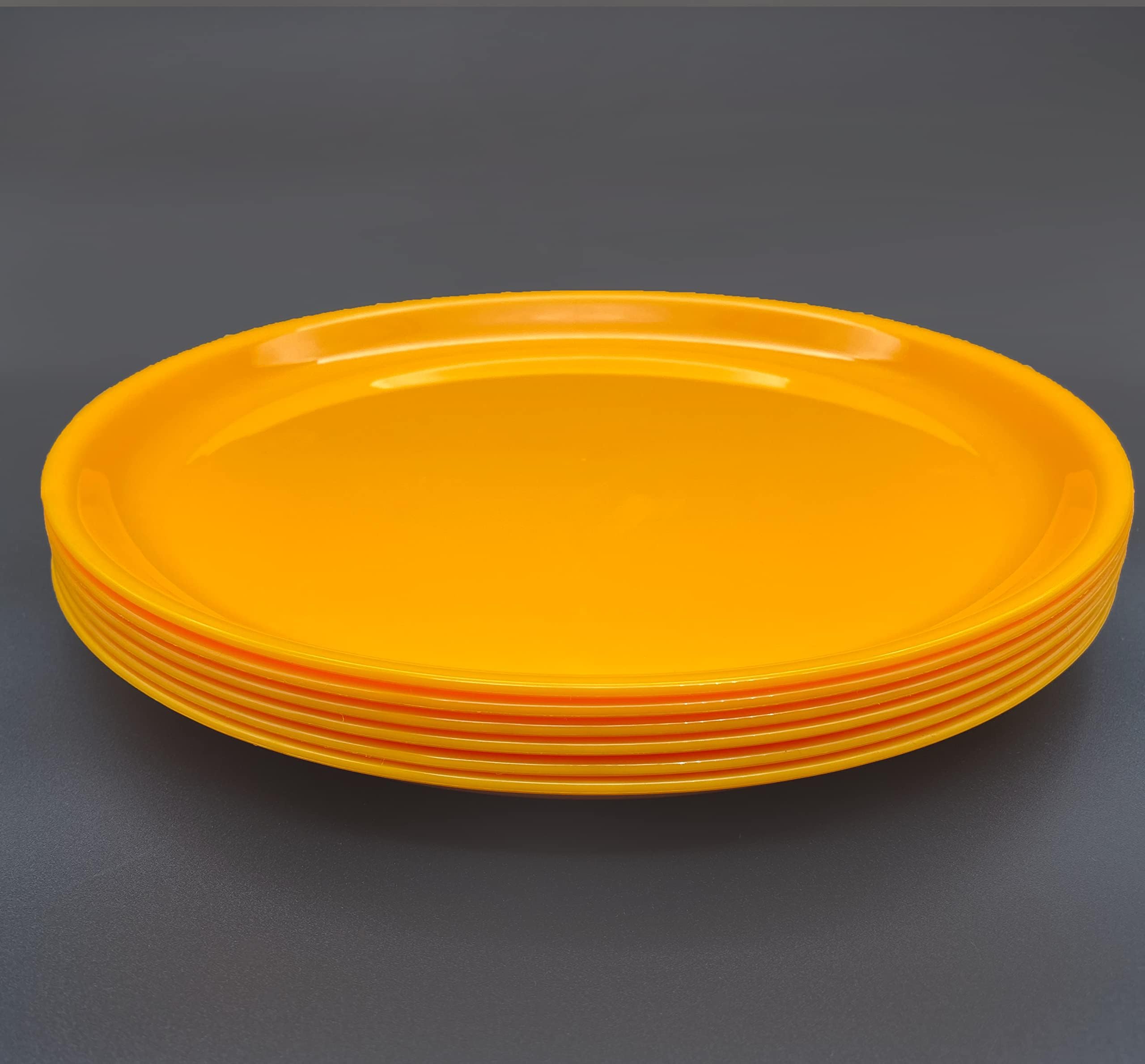 Jaycee Pack of 6 Plastic Microwave Safe & Unbreakable Round Full Dinner Plates for Dining Table, Home, Kitchen, Party, Restaurant Dinner Set (Yellow)