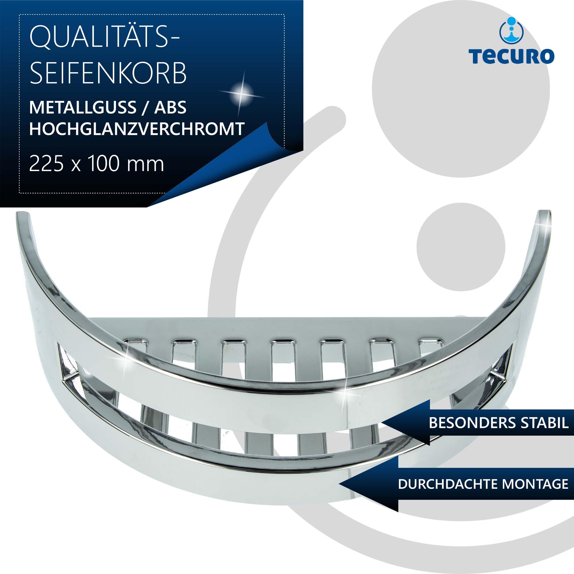 tecuro Design Seifenkorb Schwammkorb halbrund 225 x 100 x 85 mm, hochglanzverchromt