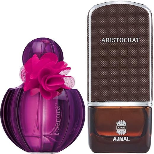 Ajmal Aristocrat EDP Citrus Woody Perfume 75ml for Men and Senora EDP Floral Spicy Perfume 75ml for Women + 2 Parfum Testers FREE (Aristocrat_Senora_EDP)