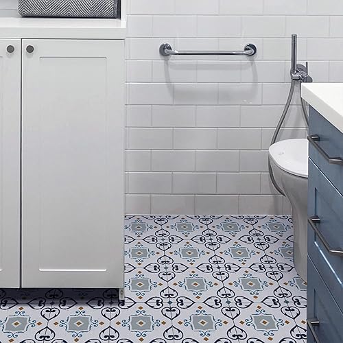 Miniatura 10 de 12 calcomanías de vinilo esmerilado para transferencia de salpicaduras en muro, adhesivo autoadhesivo para suelo de cocina y baño, azul español, 8 x