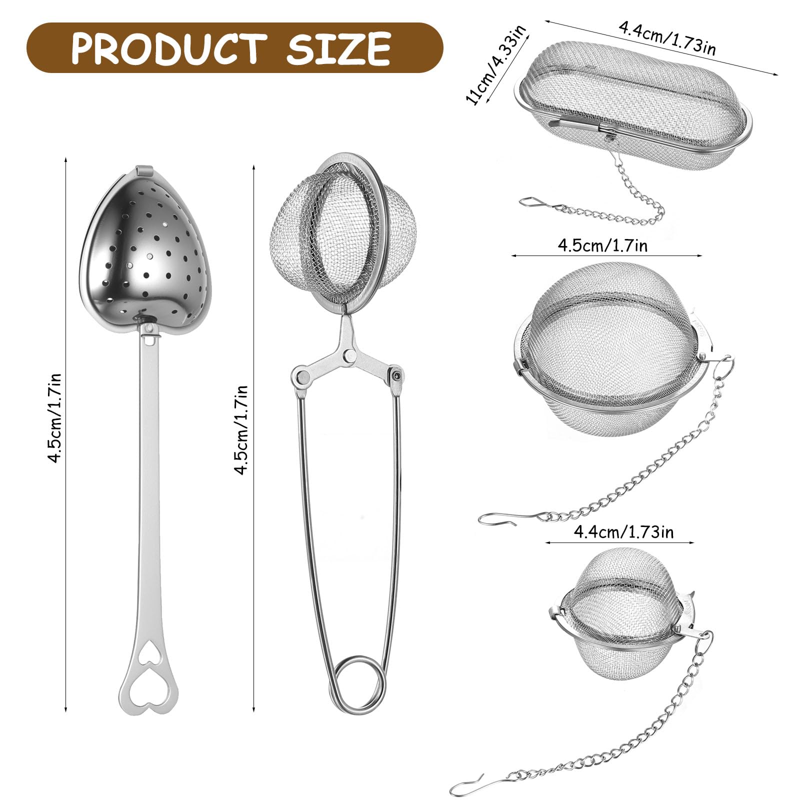 5 Pcs bola infusionadora de té, coladores te de bola con cadena, filtro infusiones acero inox, infusores colador infusiones para tés sueltos, infusor de té de hojas sueltas, tazas hierbas(4 estilos)