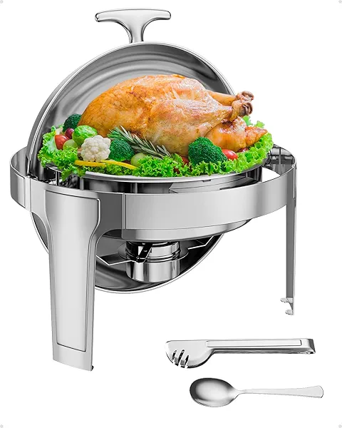 Garvee 6QT Roll Top Round Chafing Dish Stainless Steel Full Pan Classic Buffet Chafer [at Least 5 People]