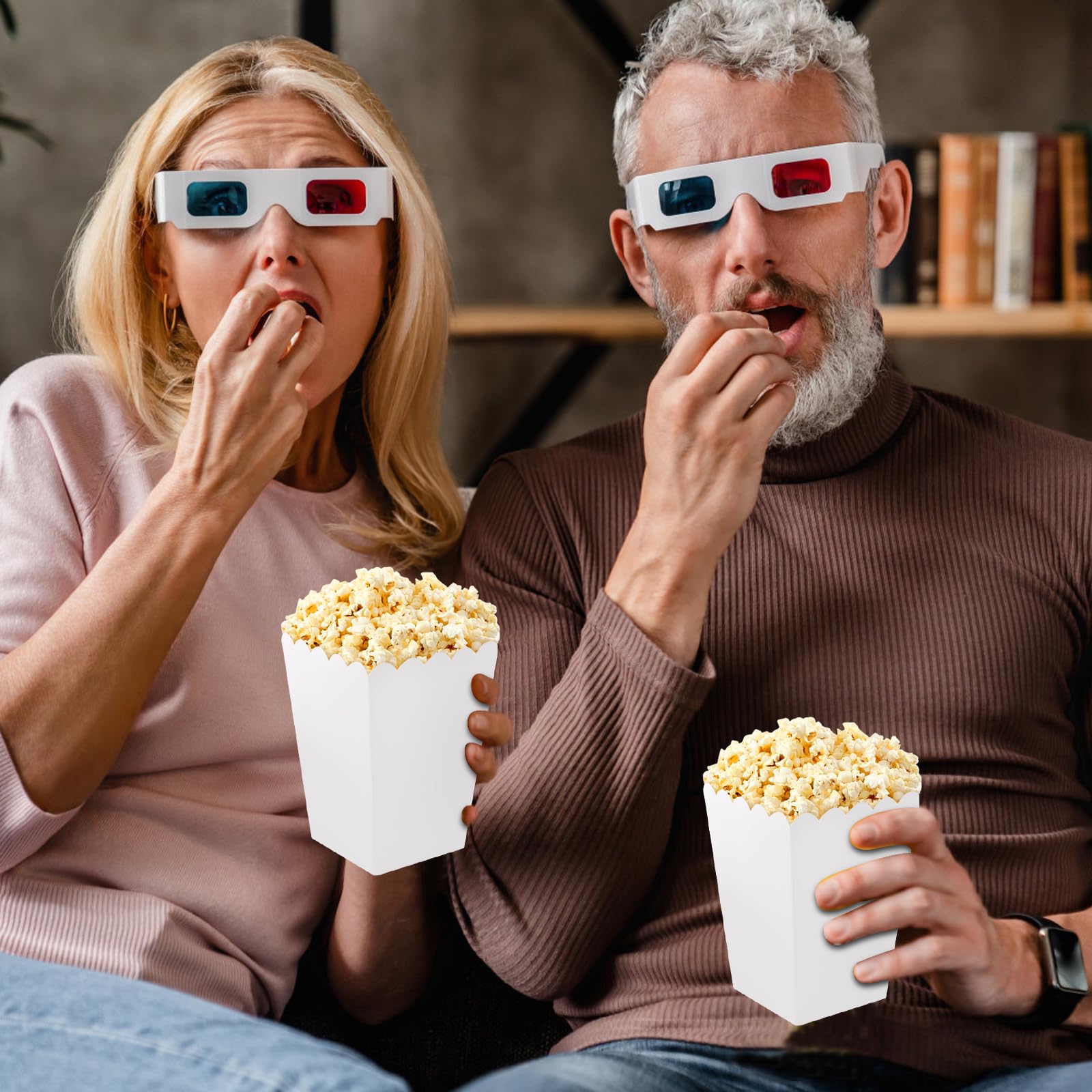 50 sztuk pudełek na popcorn, małe białe pudełka na popcorn, pojemniki na popcorn, torebki na popcorn, cukierki, do przechowywania przekąsek, popcornu i słodyczy w teatrach, kinach i karnawale