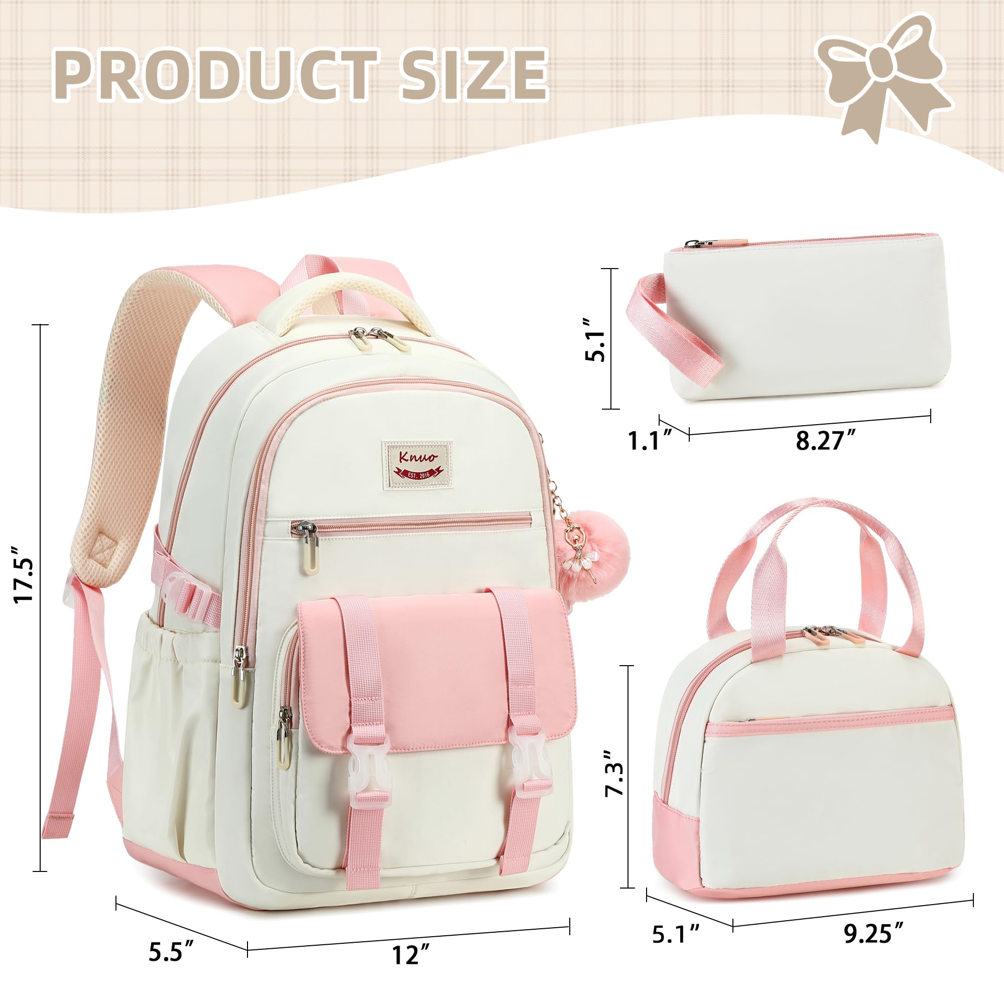 Rucksäcke für Mädchen, 3-teilig, mit Lunchtasche und Federmäppchen für Teenager, Kinder, Grundschule, Universität, Büchertasche