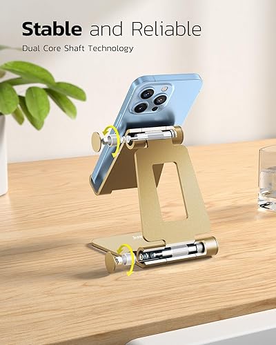 Miniatura 4 de Nulaxy Soporte plegable doble para teléfono celular, totalmente ajustable, plegable, soporte para teléfono de escritorio, base compatible con iPhone
