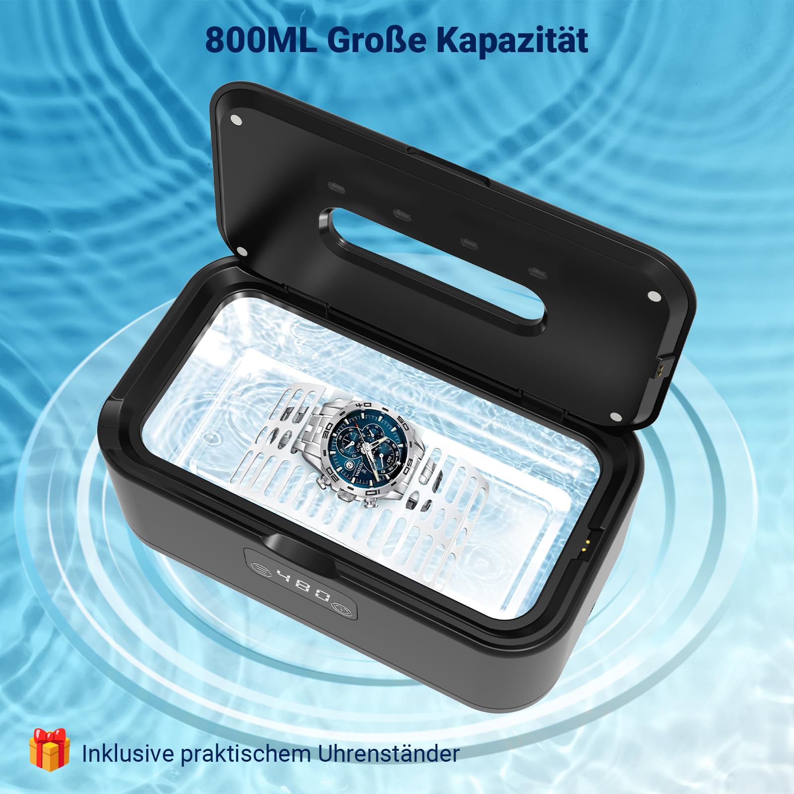 Ultrasonic Cleaner, 49000 Hz, urządzenie do czyszczenia okularów, 800 ml, ultrasoniczne urządzenie do czyszczenia U-V, z 5 funkcjami czasowymi, ultradźwiękowe urządzenie do biżuterii, zegarków
