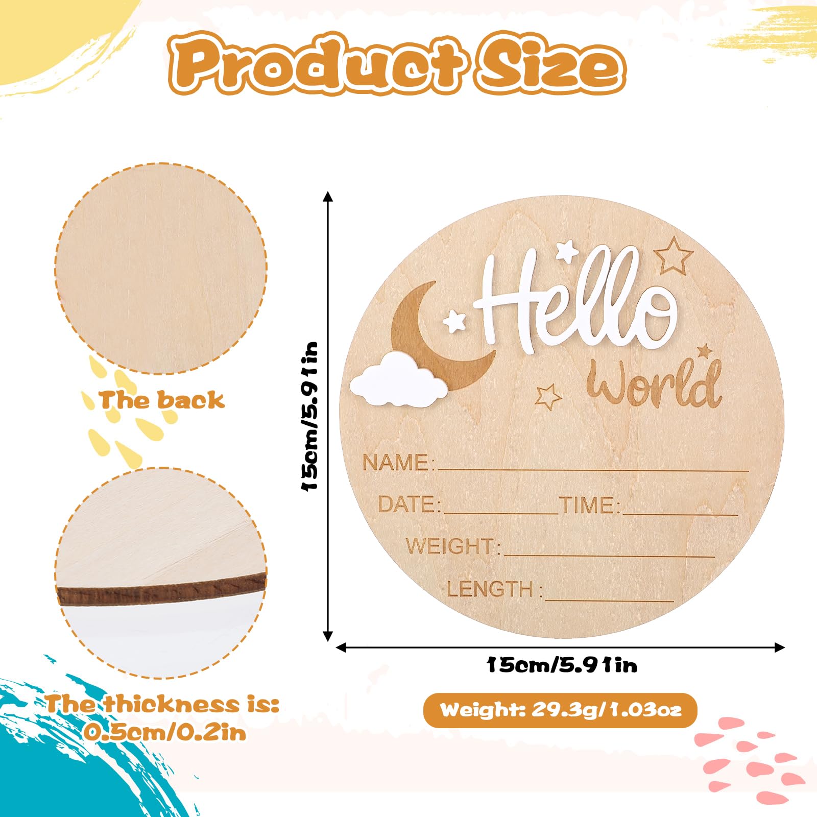 Nogeqi Biglietti miliari bianchi per bambini legno Hello World neonati rotondi genitori incinte
