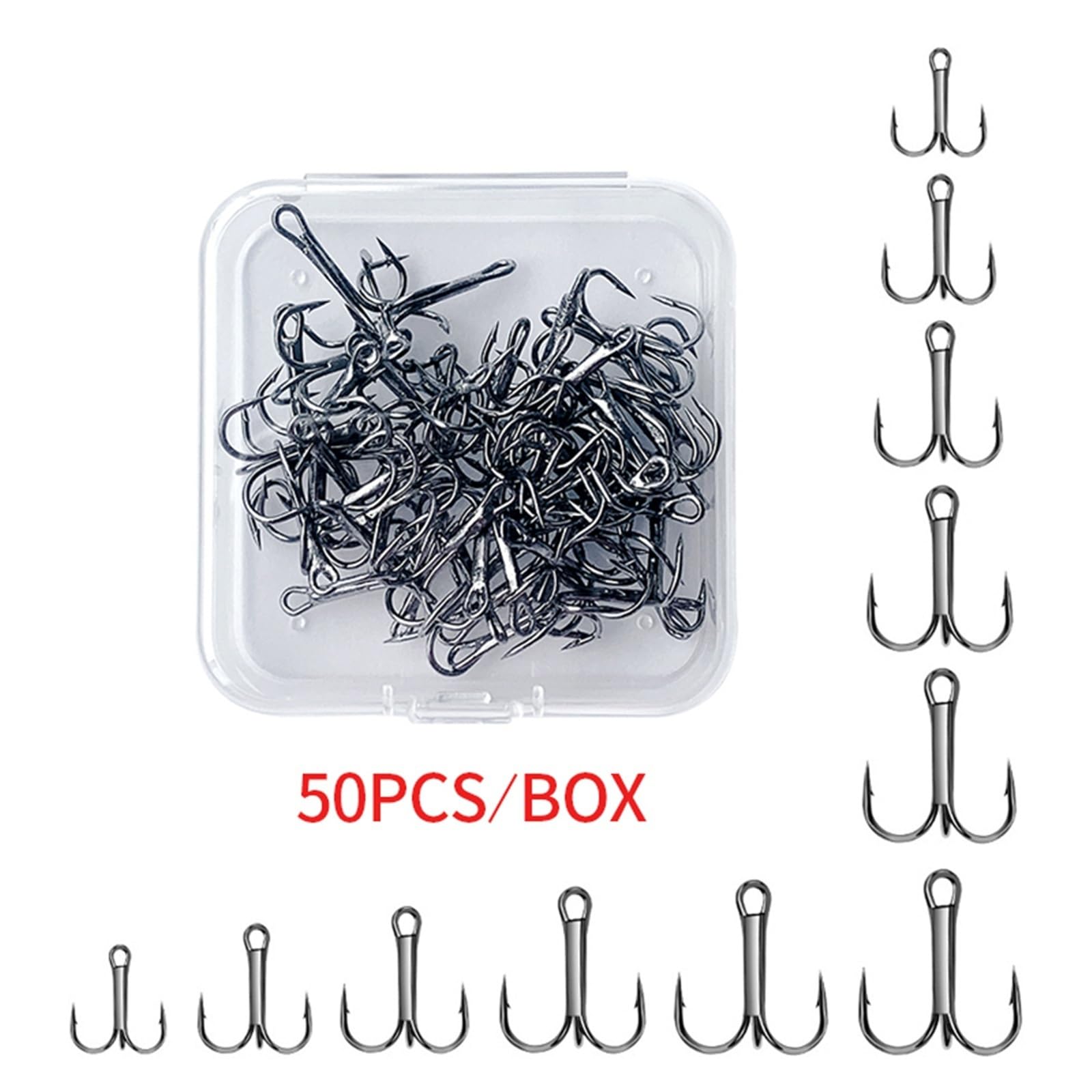 Angelhaken 50pcs/Box Treble Hooks Super Sharp Solid Size Triple Barbed Steel Fishing Lure Jigging Hook 3/0#-16#