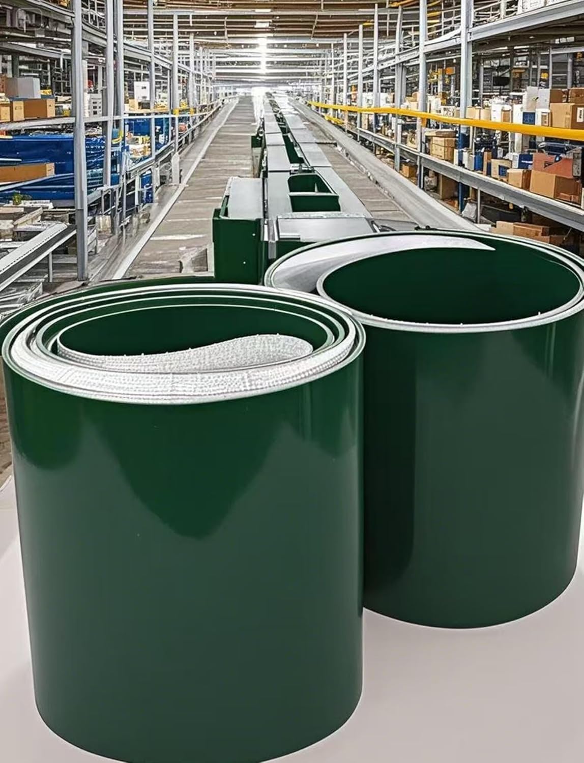 Banda transportadora industrial de PVC verde de alta durabilidad para sistemas de transporte regular