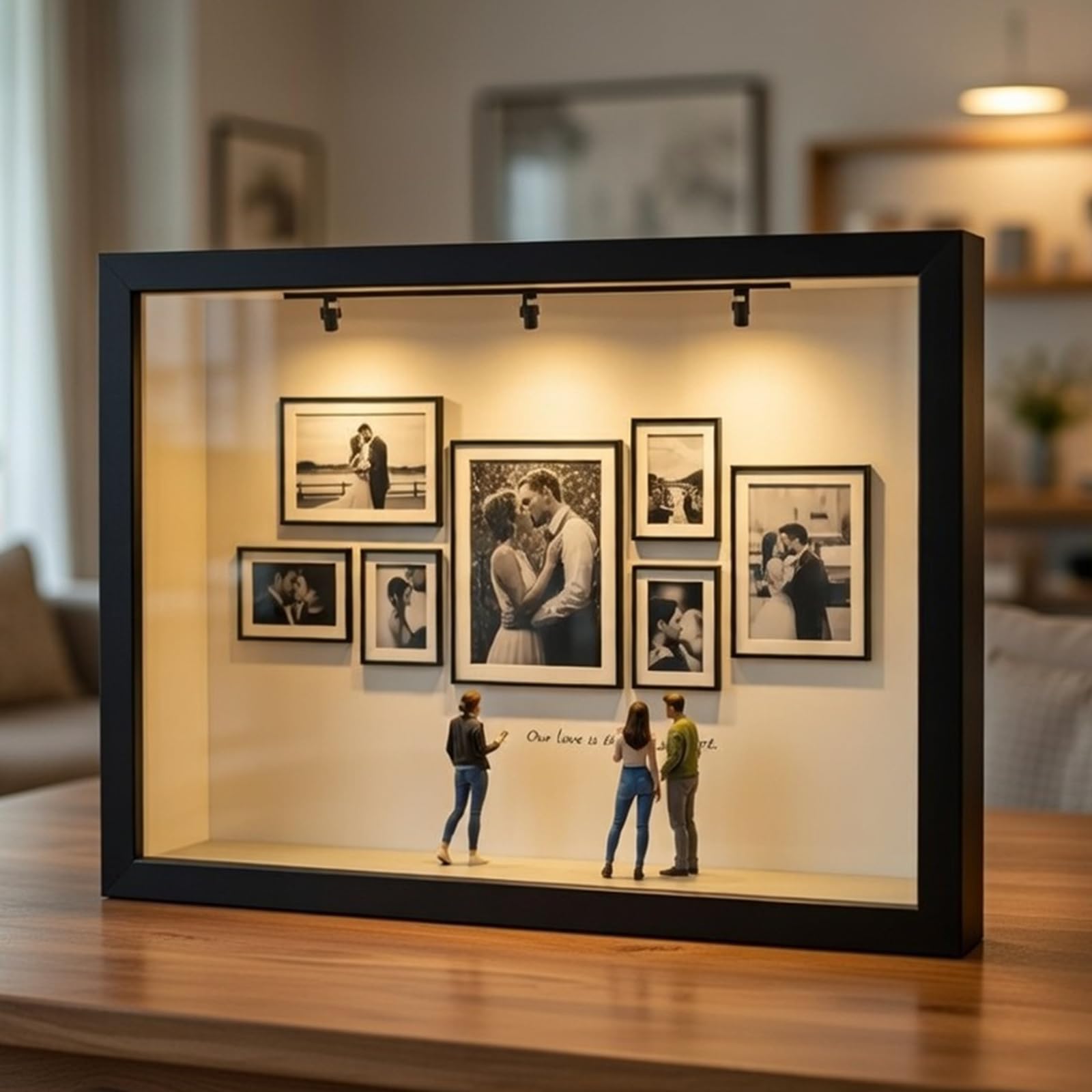 Cadre Photo Personnalisé Notre Musée Miniature avec Figurines & Lumiere LED Mini Boîte Silhouette de Musée avec Photo Cadeau Personnalisé pour Femme Homme Idee Cadeau Saint Valentin
