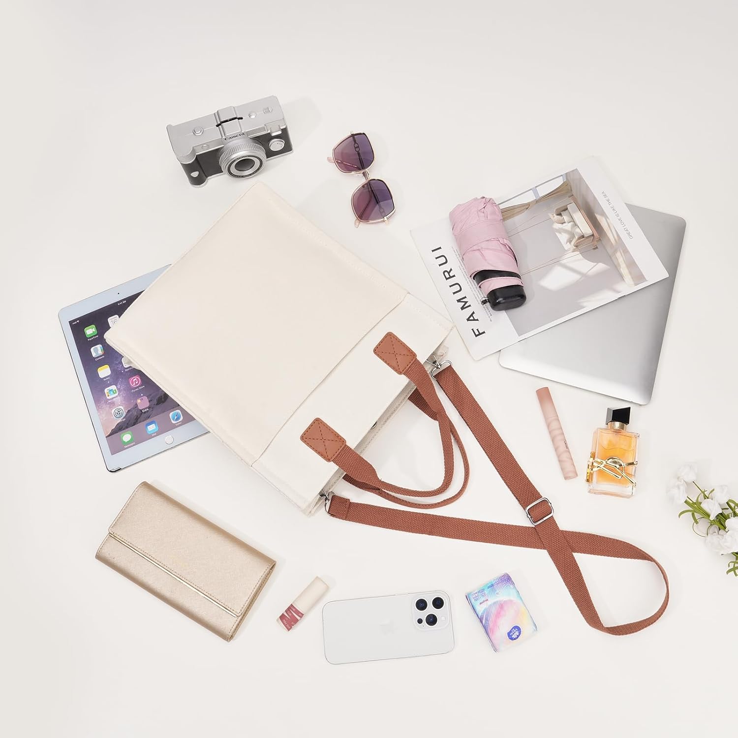 Tote Bag for Women Canvas Tote Purse with Pockets Top Handle Crossbody Bags Satchel Shoulder for Travel Work - Image 7