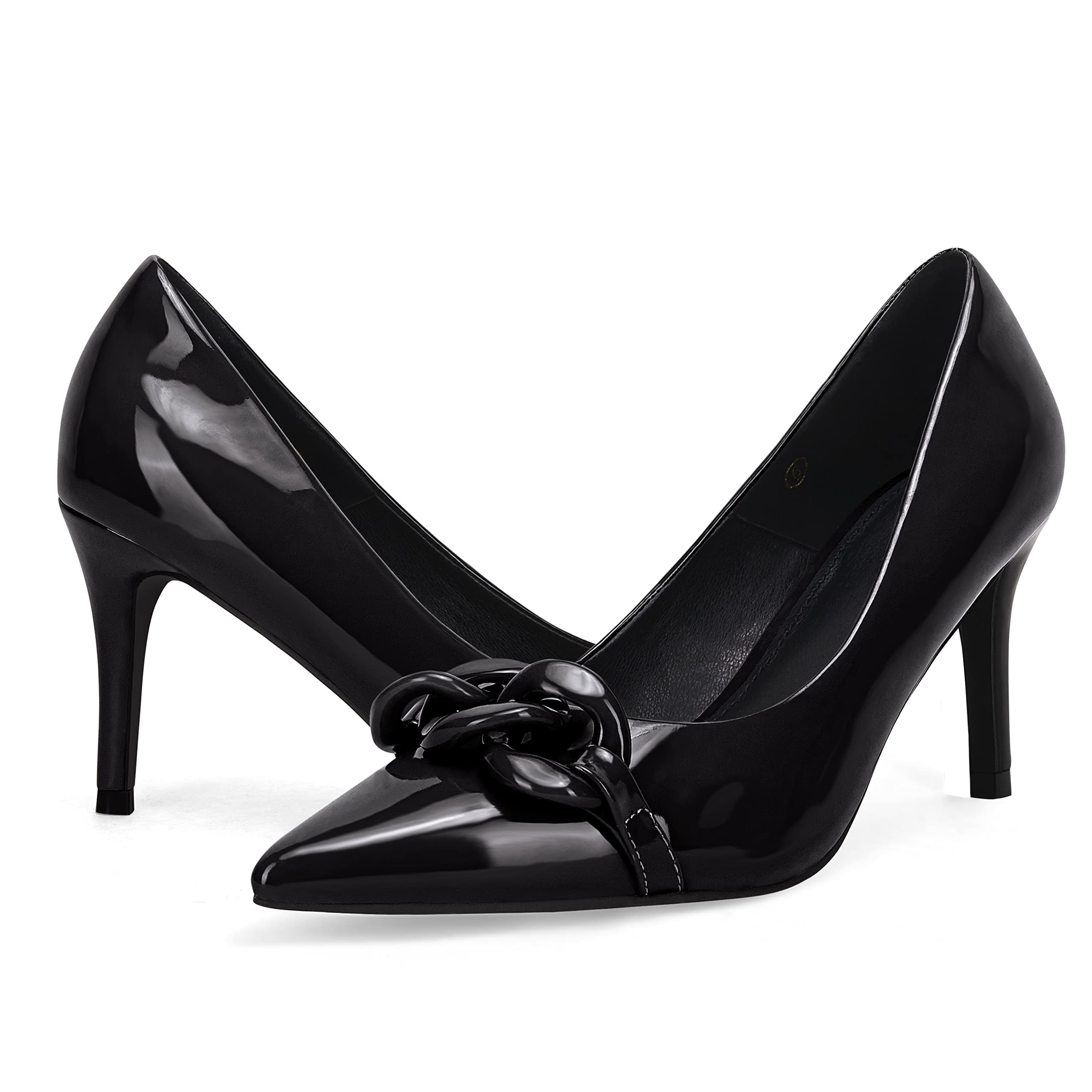 CoutgoWomens Closed Pointed Toe Pumps High Heels Stiletto Chain Slip On Dress Wedding Work Shoes