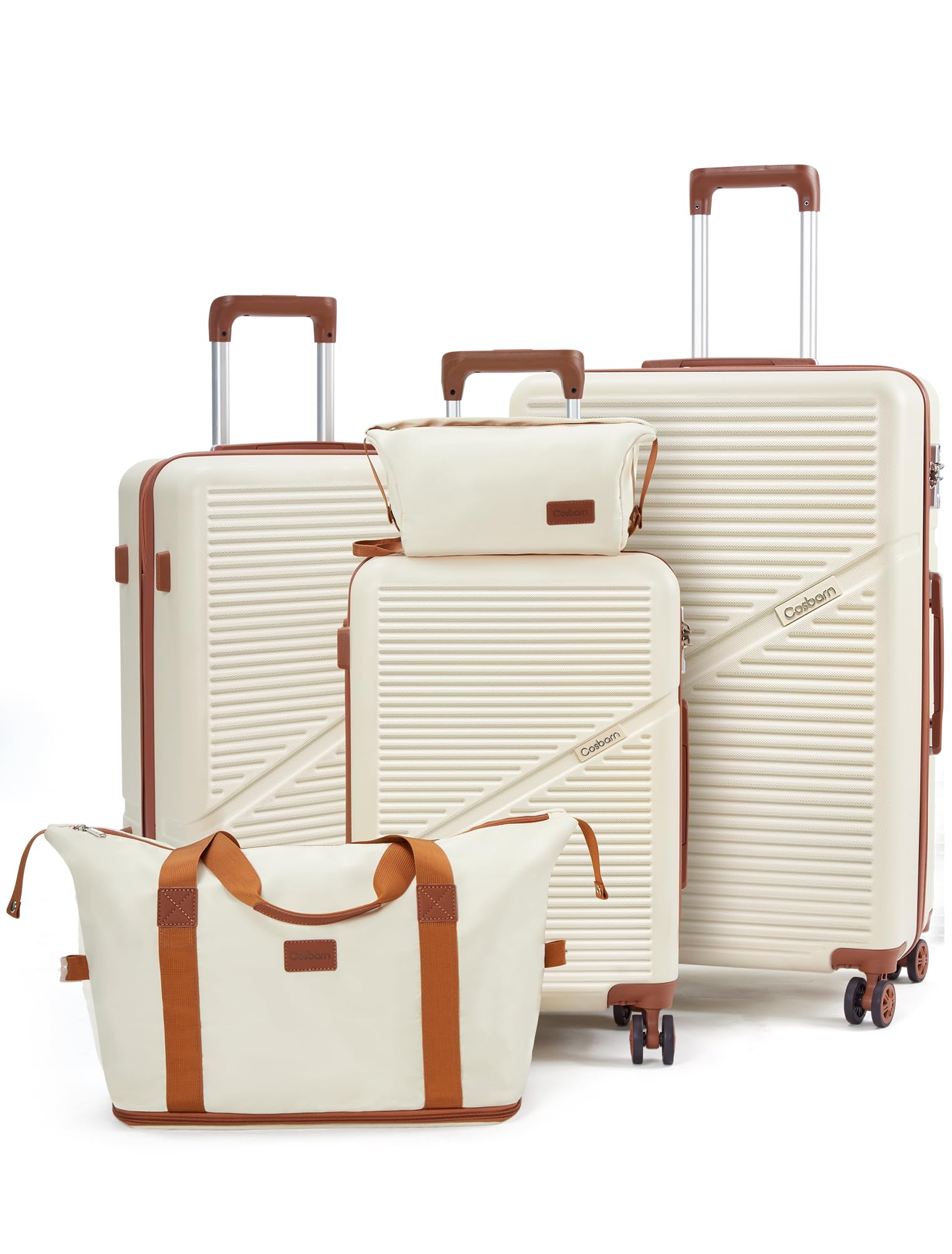 CosbarnLuggage Sets,Suitcases with Wheels, Suitcase Set…, Beige, 5 Piece Sets (20/24/28/DB/TB), Simplicity