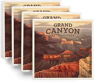 Lantern Press Grand Canyon National Park, Mather Point, Painterly (Absorbent Ceramic Coasters Set of 4 Matching Images, Cork Back, Kitchen Table Decor)
