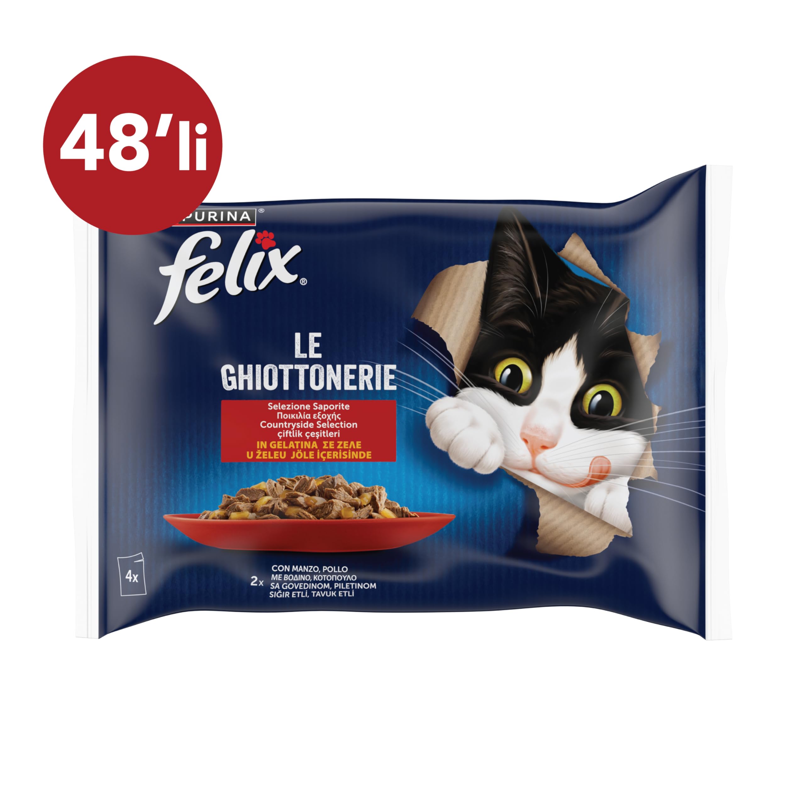 Felix Sığır Eti ve Tavuklu Kedi Yaş Maması Avantajlı Paket (4 x 12 x 85 gr) 48'li