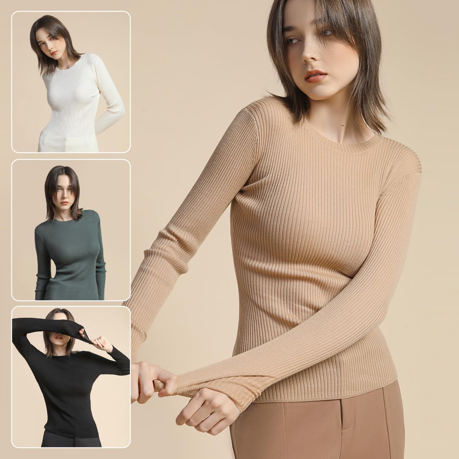 Women's 100% Wool Knit Shirt Cashmere Crew Neck Pullover Top Sweater - Image 6