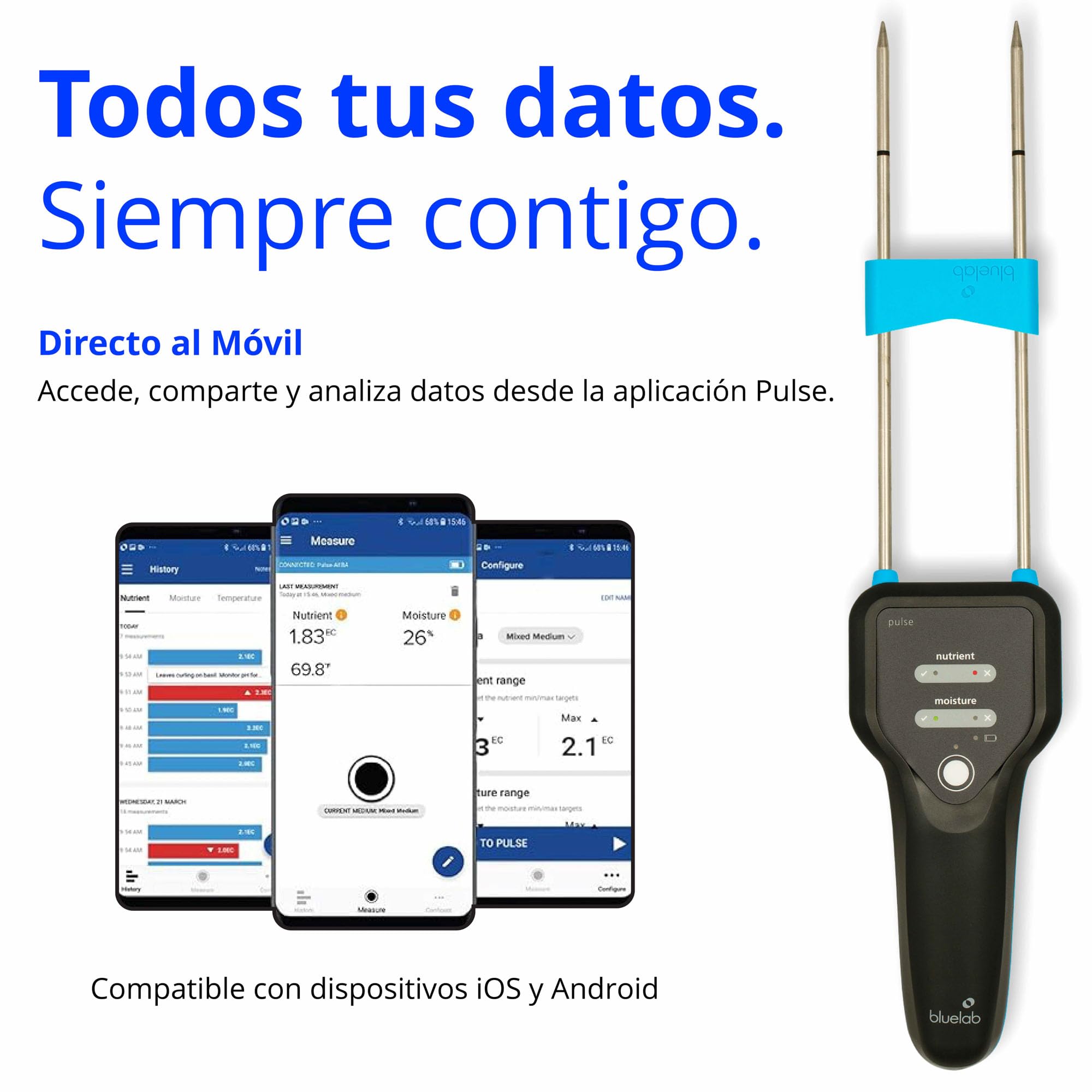 Bluelab METPULSE Pulse Meter - Pruebe la Humedad, la Temperatura y la EC (TDS, ppm) en Suelos de Plantas e hidroponía de Invernadero con Este medidor de Humedad de jardín Digital Bluetooth 3 en 1