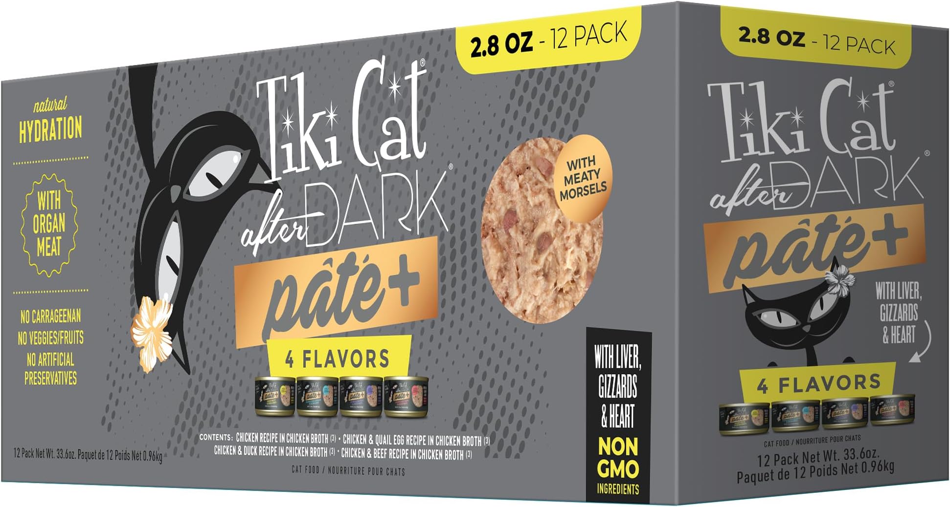 Tiki Cat After Dark Pate+ Wet Cat Food, Variety Pack, 2.8 oz. Cans (Pack of 12)