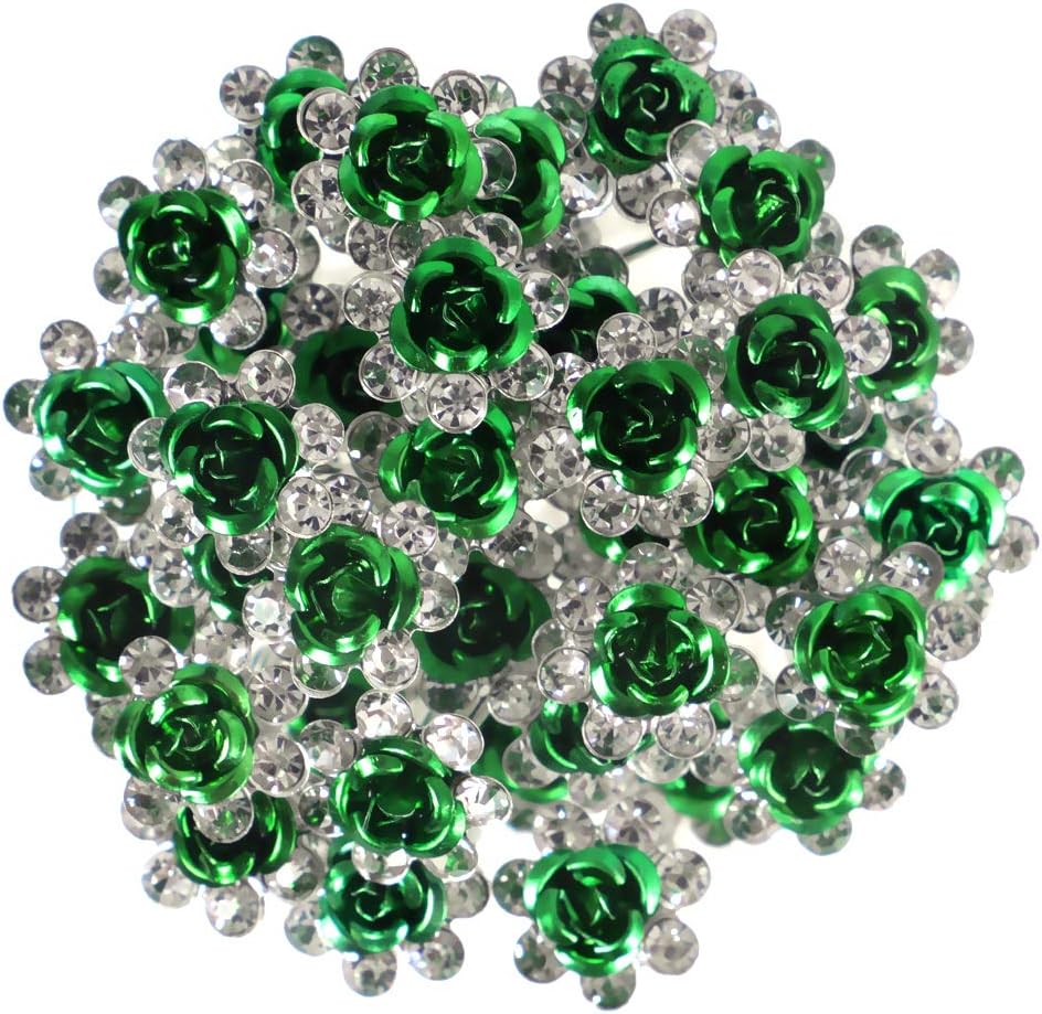 BETITETO 40 Pcs U-Shaped Flower Rhinestone Hair Pins Crystal Hair Accessories for Bridal Wedding Party Girls' Sweet Sixteen (Green)