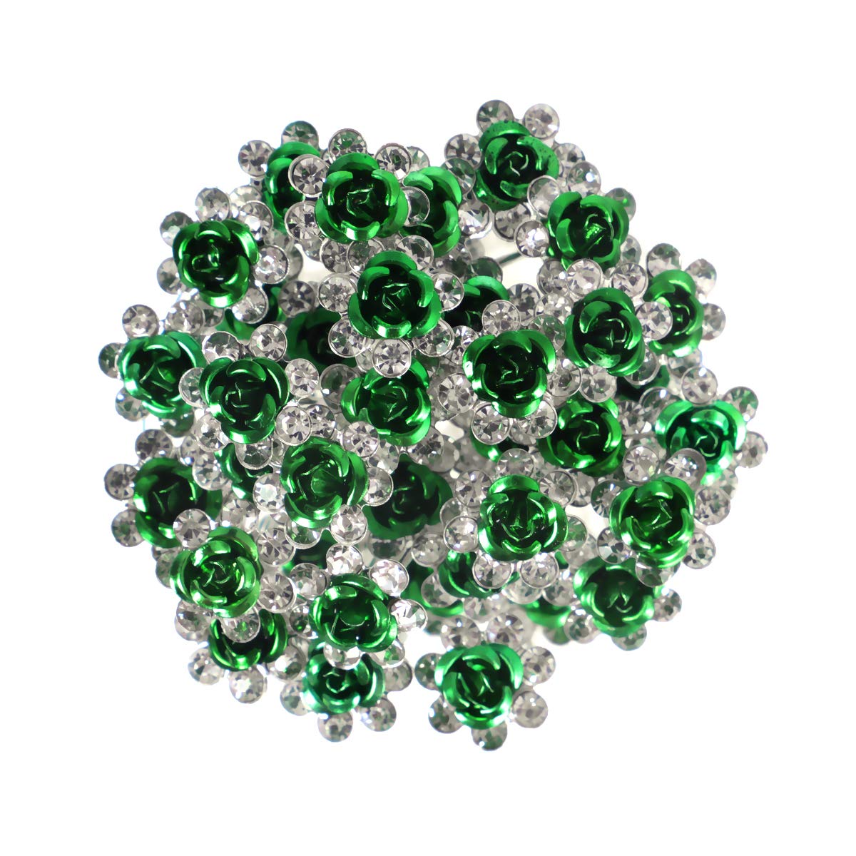 BETITETO 40 Pcs U-Shaped Flower Rhinestone Hair Pins Crystal Hair Accessories for Bridal Wedding Party Girls' Sweet Sixteen (Green)