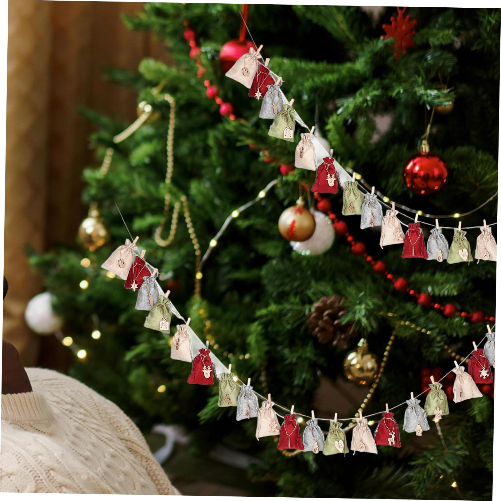 IMIKEYA Lot De 3 De Calendrier De L'avent De Noël À Cordon Conteneurs De Noël De Rangement pour d'emballage Décoratifs De Noël