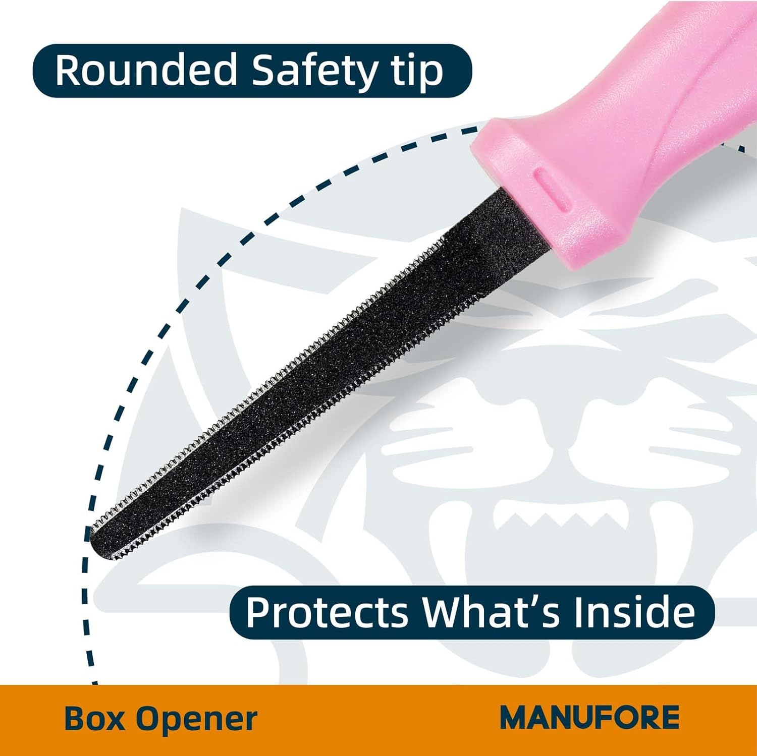 MANUFORE Safety Cardboard Cutter with Protective Sheath, Non-Stick Coated, Serrated & Smooth Dual-Blades Box Opener for Thick Cardboard & Deep Cuts, 5-Pack, Pink