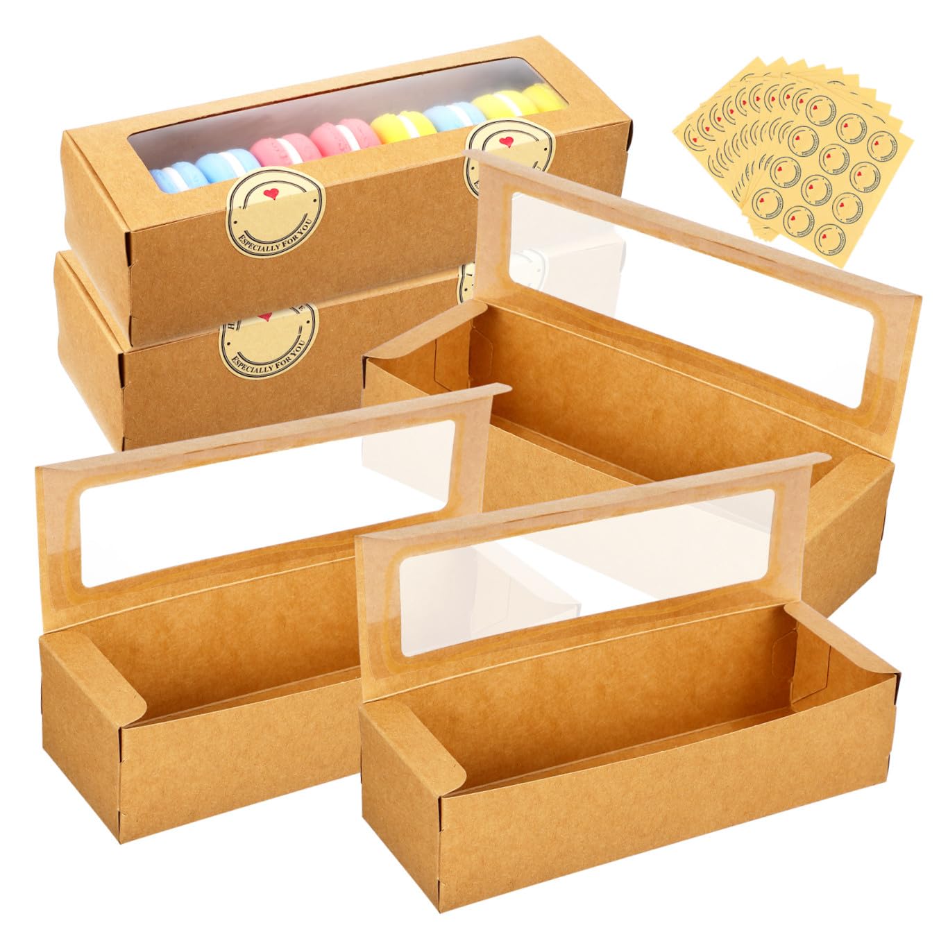 Scatola per Pasticceria Macaron in Kraft 50 Pezzi con Finestra