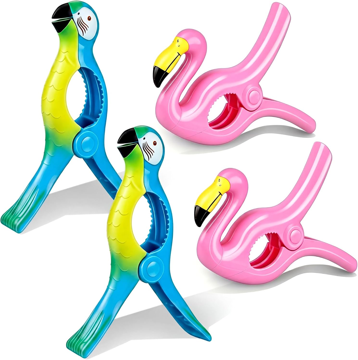 Waydress 4 Pcs Beach Towel Clips, Parrot, Flamingo, Blue, Pink