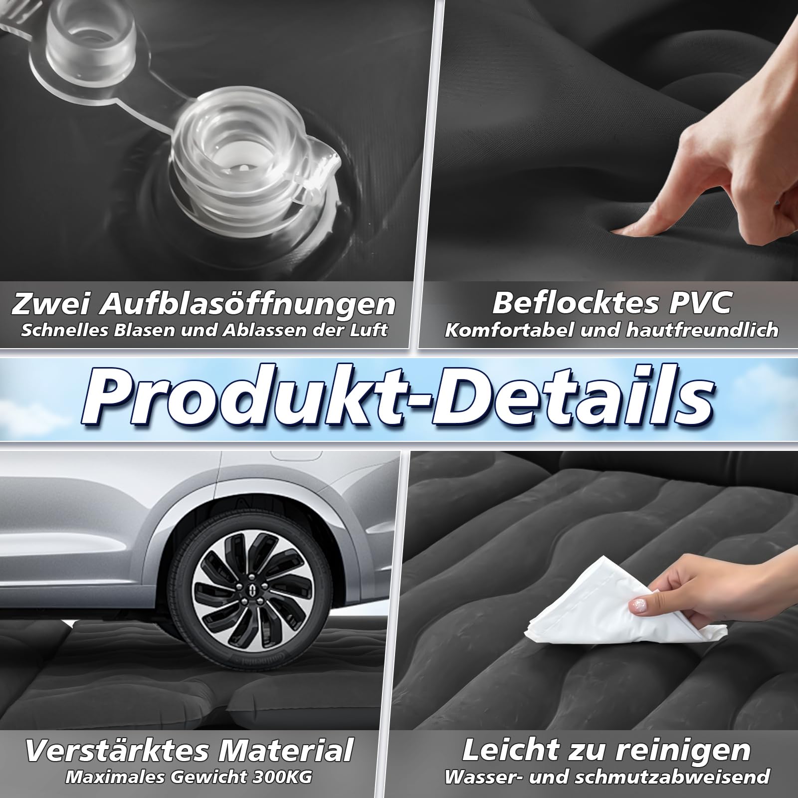 FORMIZON SUV Aufblasbare Matratze, 180 * 140cm Auto Luftmatratze, Aufblasbare Matratze Kofferraum mit Luftpumpe und 2 Kissen, Tragbare Doppelseitige Dickere Auto Bett für Reisen Camping Outdoor