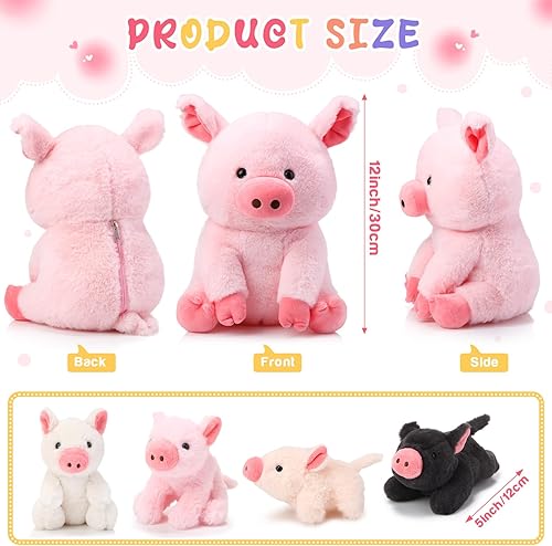 Miniatura 2 de Silipull 5 piezas de animales de peluche de cerdo, 12 pulgadas grande de peluche mamá cerdo con 4 pequeños cerdos en el vientre de la madre cerdo,