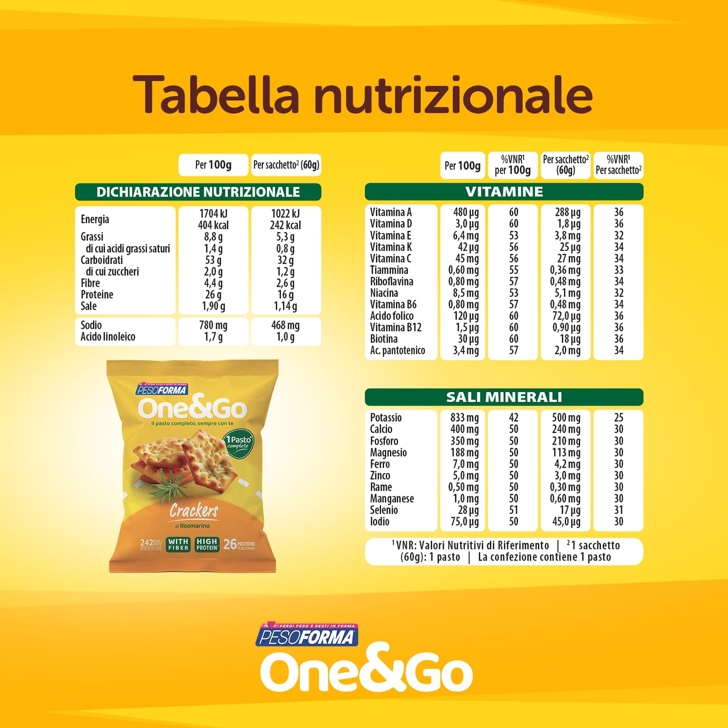 Pesoforma | One&Go Pasto Sostitutivo Crackers al Rosmarino, 60g, 1 Pasto Completo, 242 kcal, High Protein, With Fiber