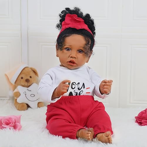 Miniatura 7 de Muñeca realista Reborn Baby Girl negra  Muñeca recién nacida afroamericana realista de 20 pulgadas con cuerpo suave, juego de regalo para niños a