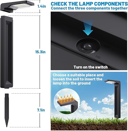 Miniatura 6 de Sunvivo - Luces solares para camino, 2 modos (blanco fríoblanco cálido), luces solares brillantes para caminos al aire libre, impermeable, guía