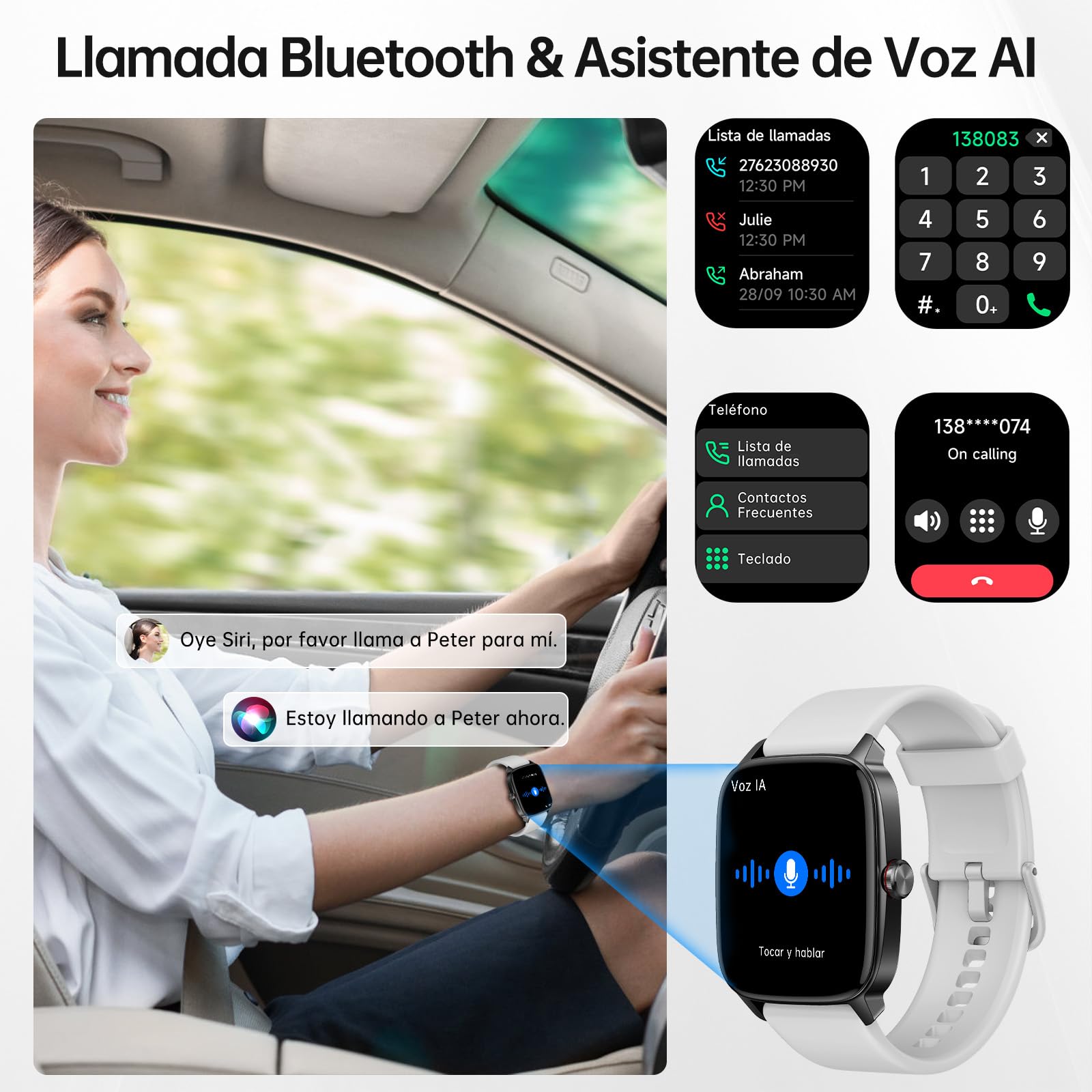 Reloj Inteligente Mujer Hombre con Llamadas Bluetooth y Voz AI, 1.85'' Smartwatch con Whatsapp Notificación, Pulsómetro/SpO2/Sueño/Podómetro, 110+ Modos Deportivos, Impermeable IP68 para iOS/Android