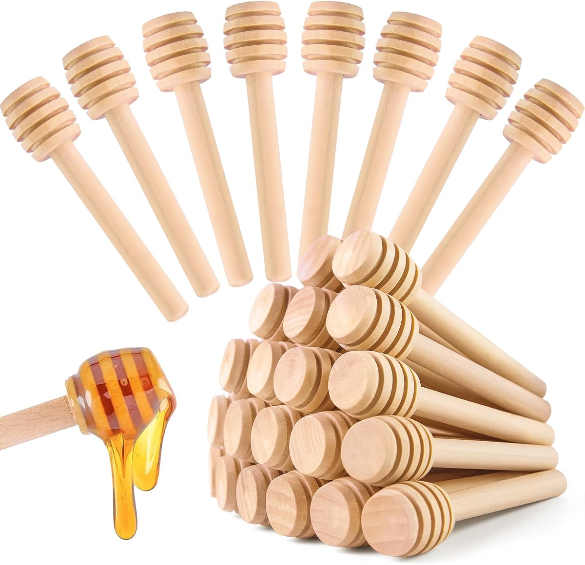 HANSGO Wooden Honey Dipper Sticks, 20 Pack 3 Inch Mini Honey Stirrers for Jars Dispense and Drizzle, Natural Wood Wand for Tea Party, Wedding Favors, Baby Shower Gifts