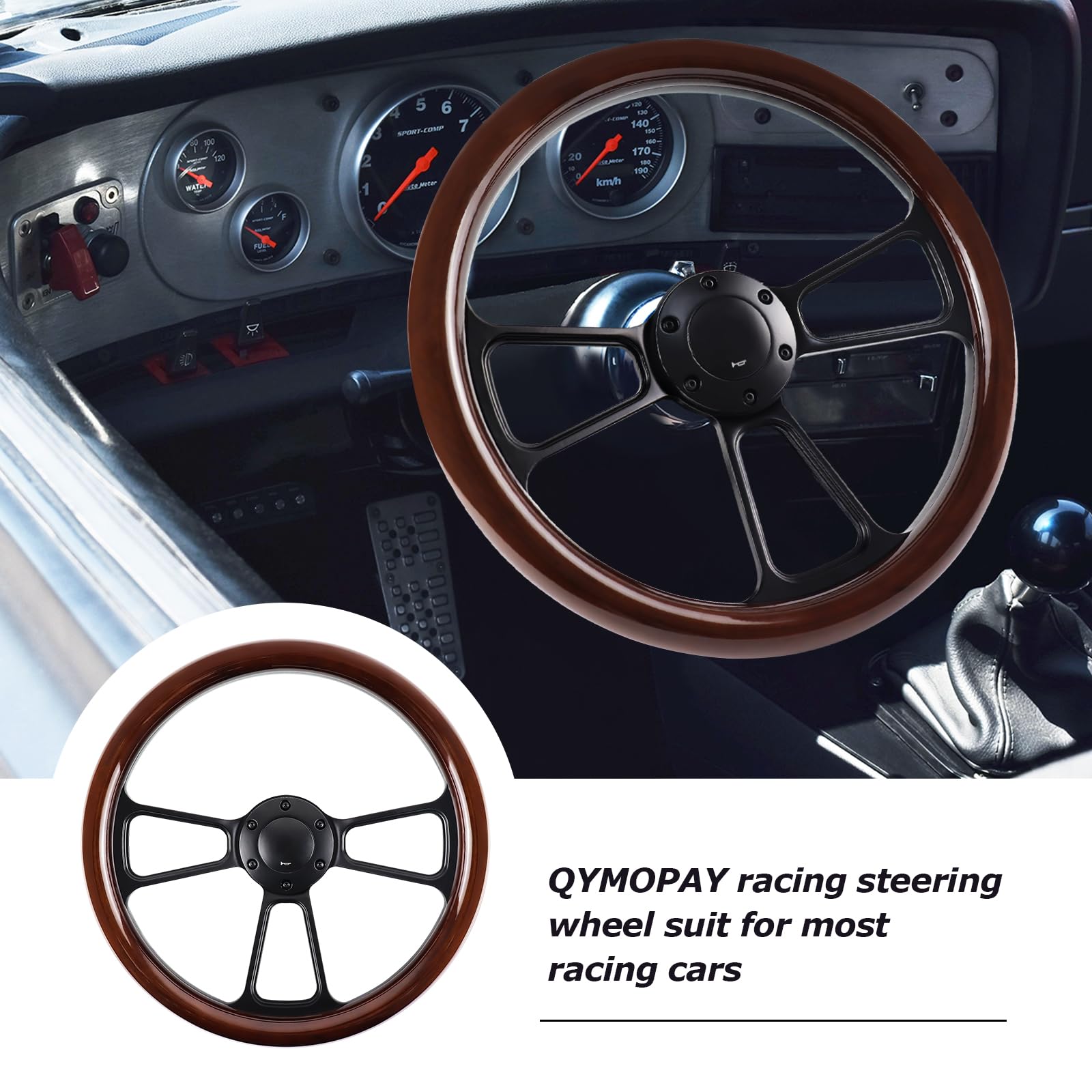 Volant De Course 14"/350mm, Volant Universel 6 Trous Avec Câble Klaxon